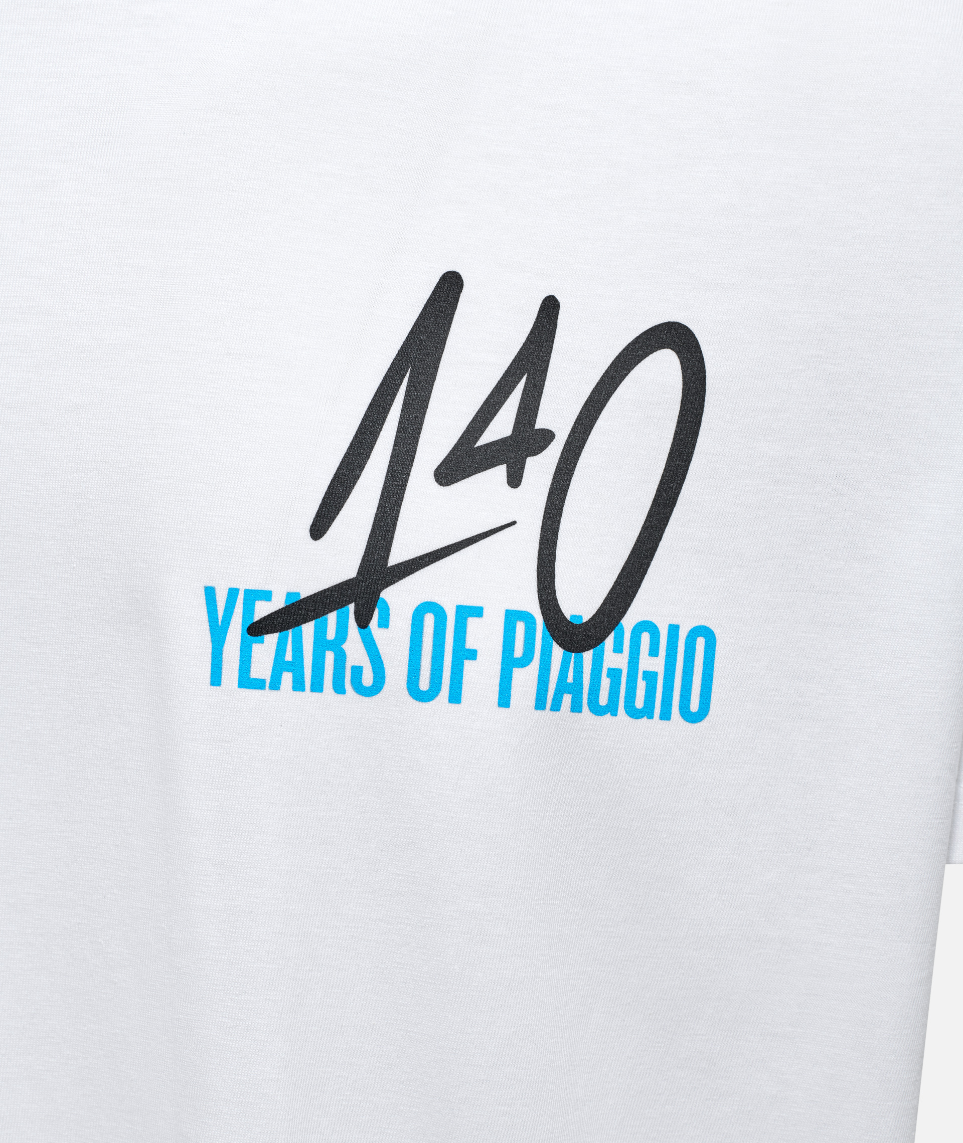 Maglietta Vespa "140 anni Piaggio" bianco blu