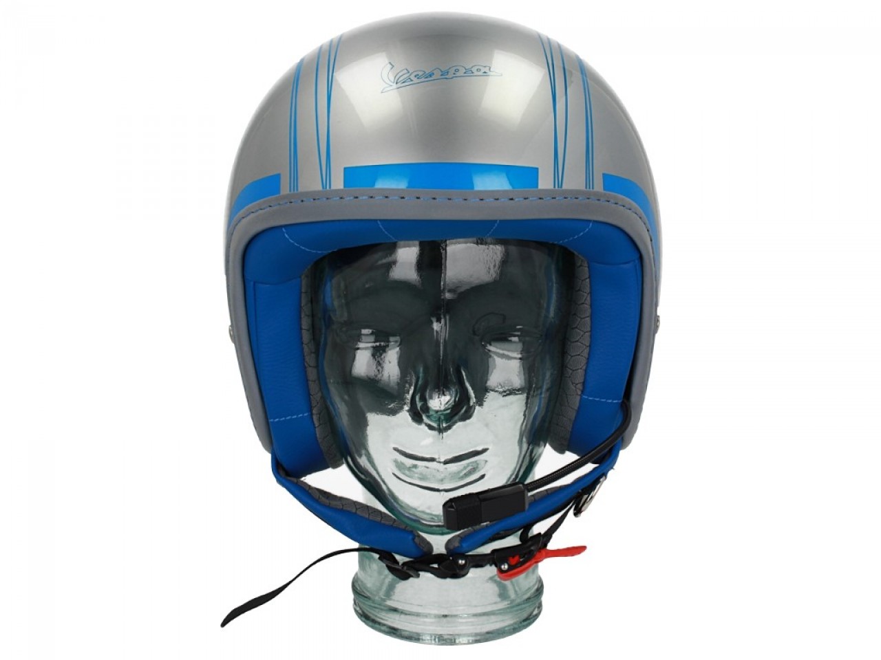 Casco Vespa jet Elettrica Tech blu (Bluetooth) argento
