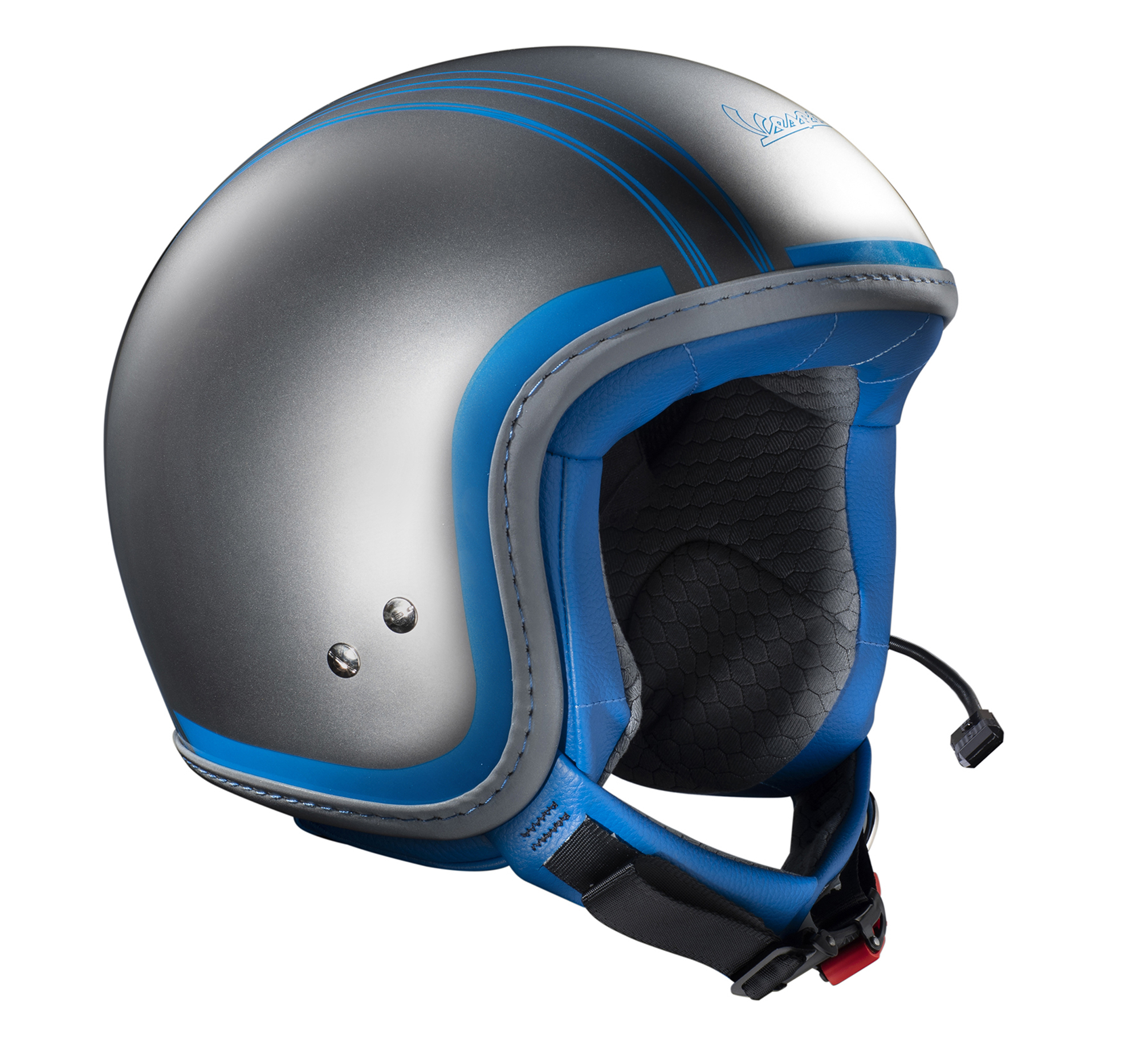 Casco Vespa jet Elettrica Tech blu (Bluetooth) argento