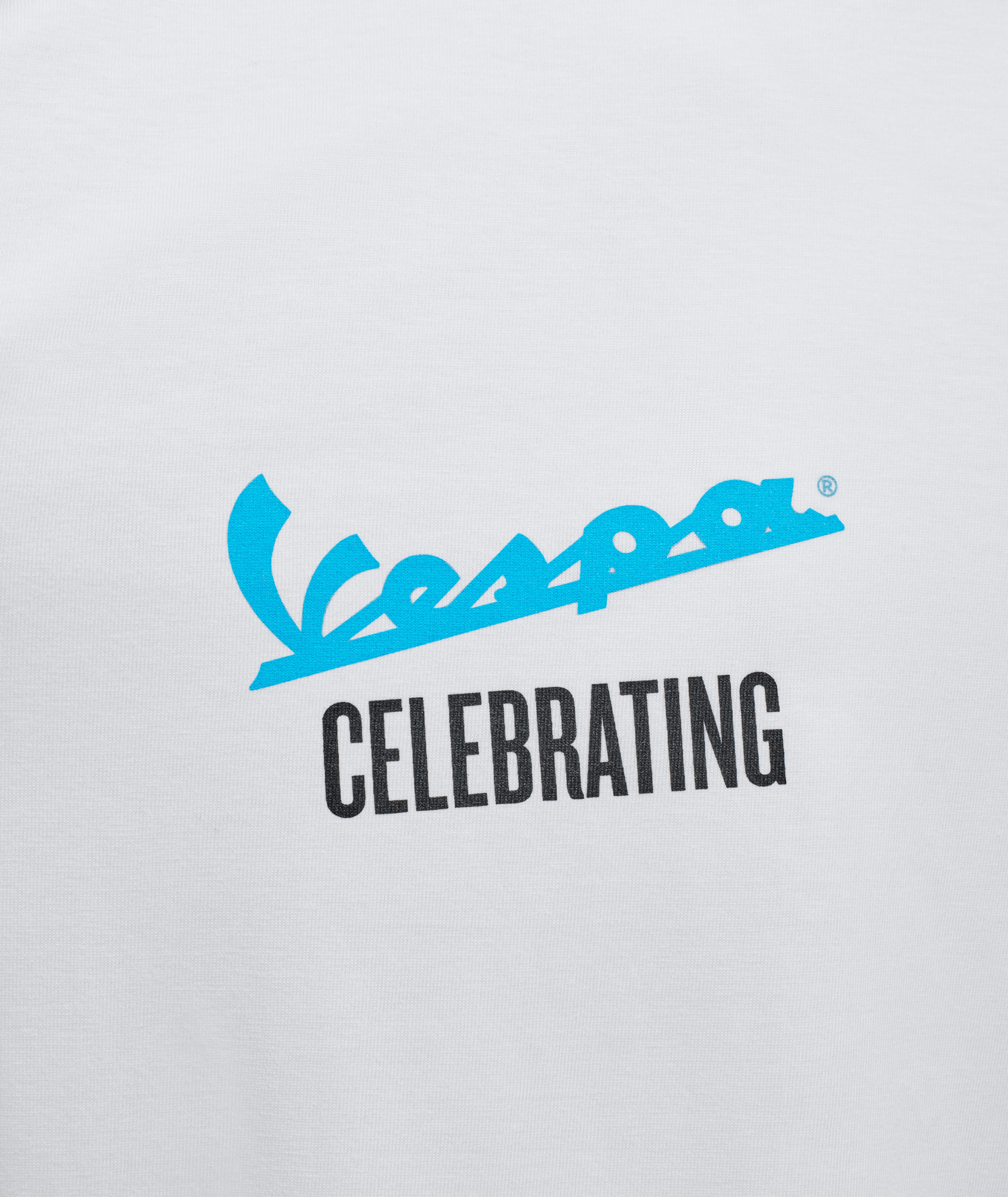 Maglietta Vespa "140 anni Piaggio" bianco blu