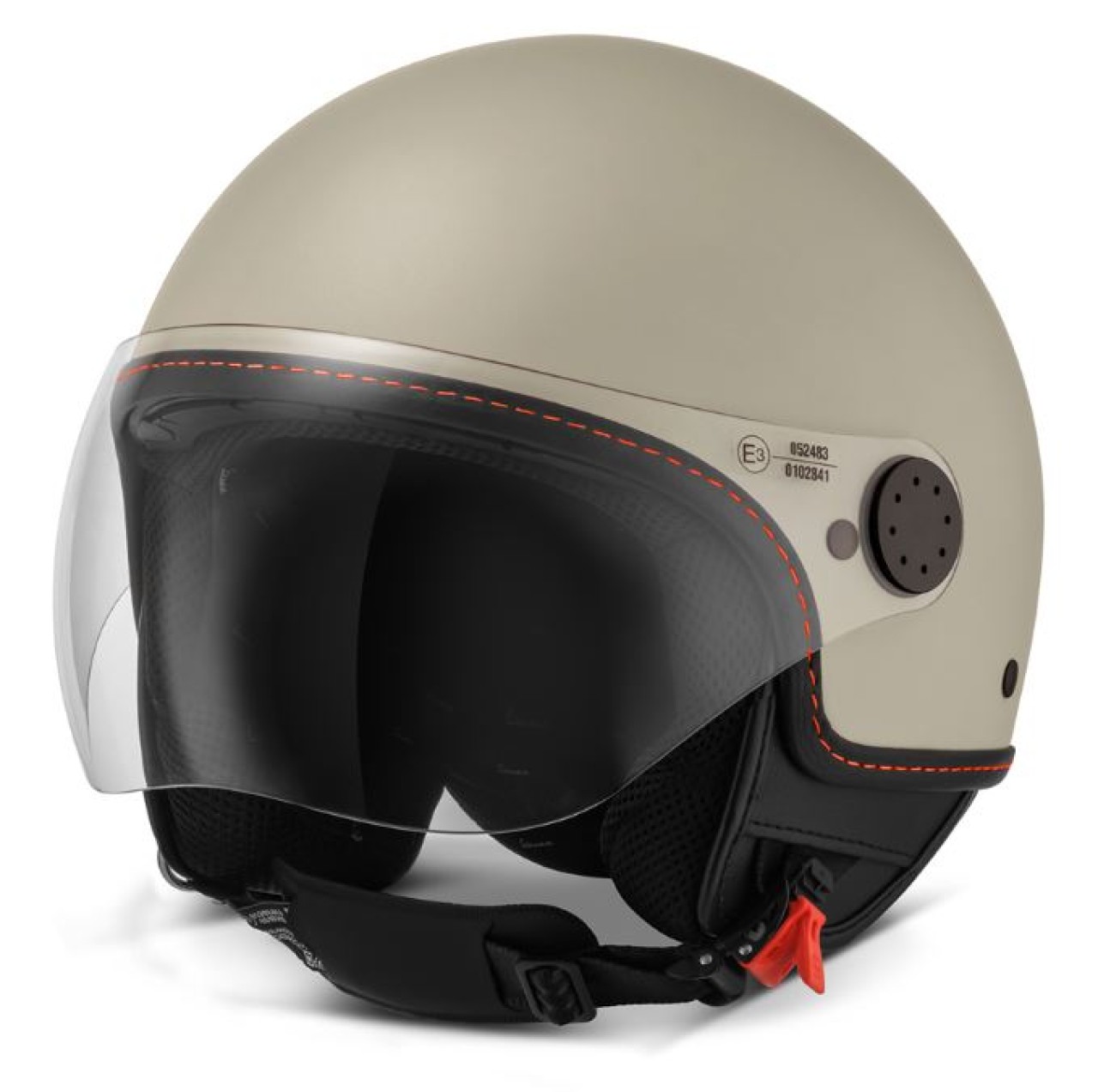 Casco jet Vespa, visiera Vespa LongHe, beige opaco / arancione