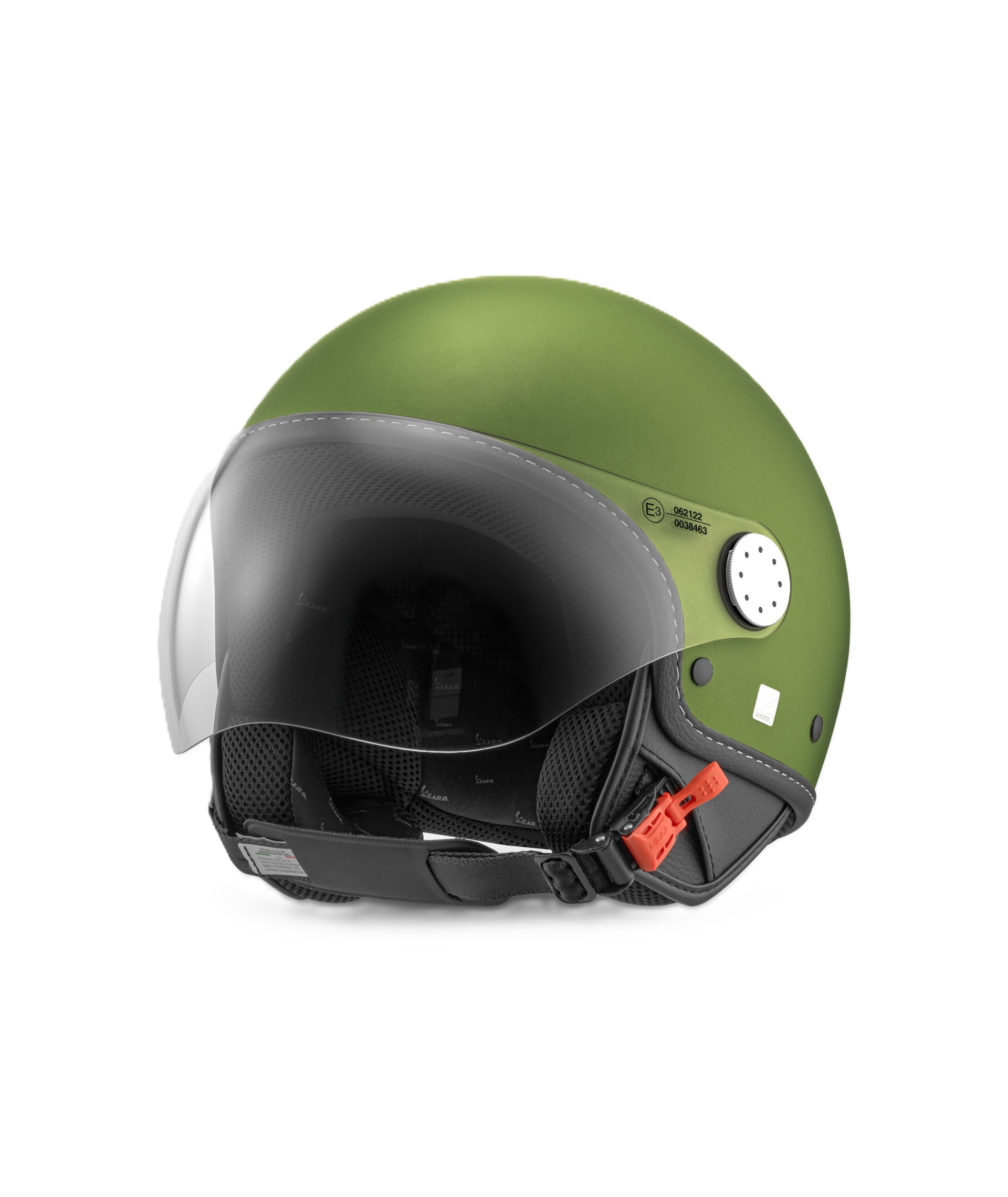 Casco jet Vespa, visiera Vespa LongHe, verde opaco