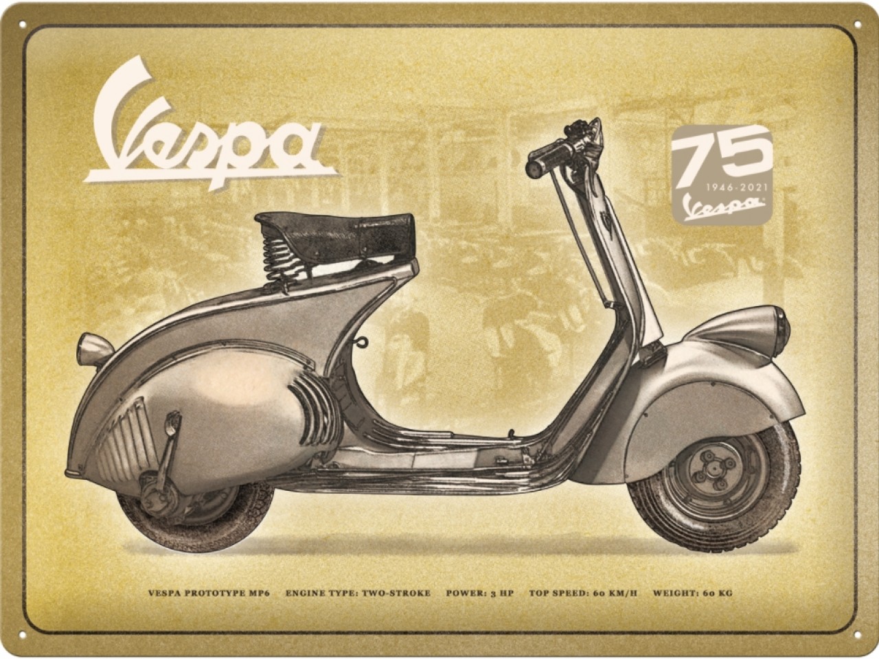 Insegna in metallo Vespa, Vespa 75 1946-2021
