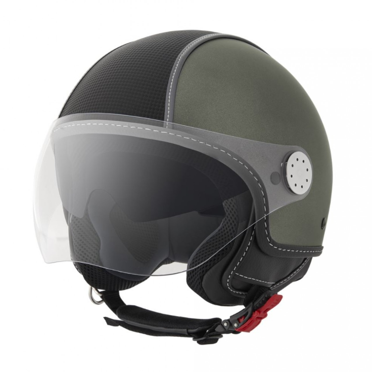 Casco Piaggio Demi Jet, pelle di carbonio, verde militare, opaco