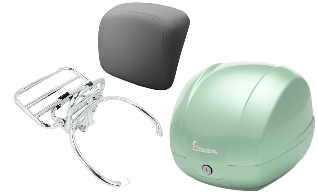 Kit bauletto 36L latte menta (350/A), portapacchi cromato per Vespa GTS 125/300/310