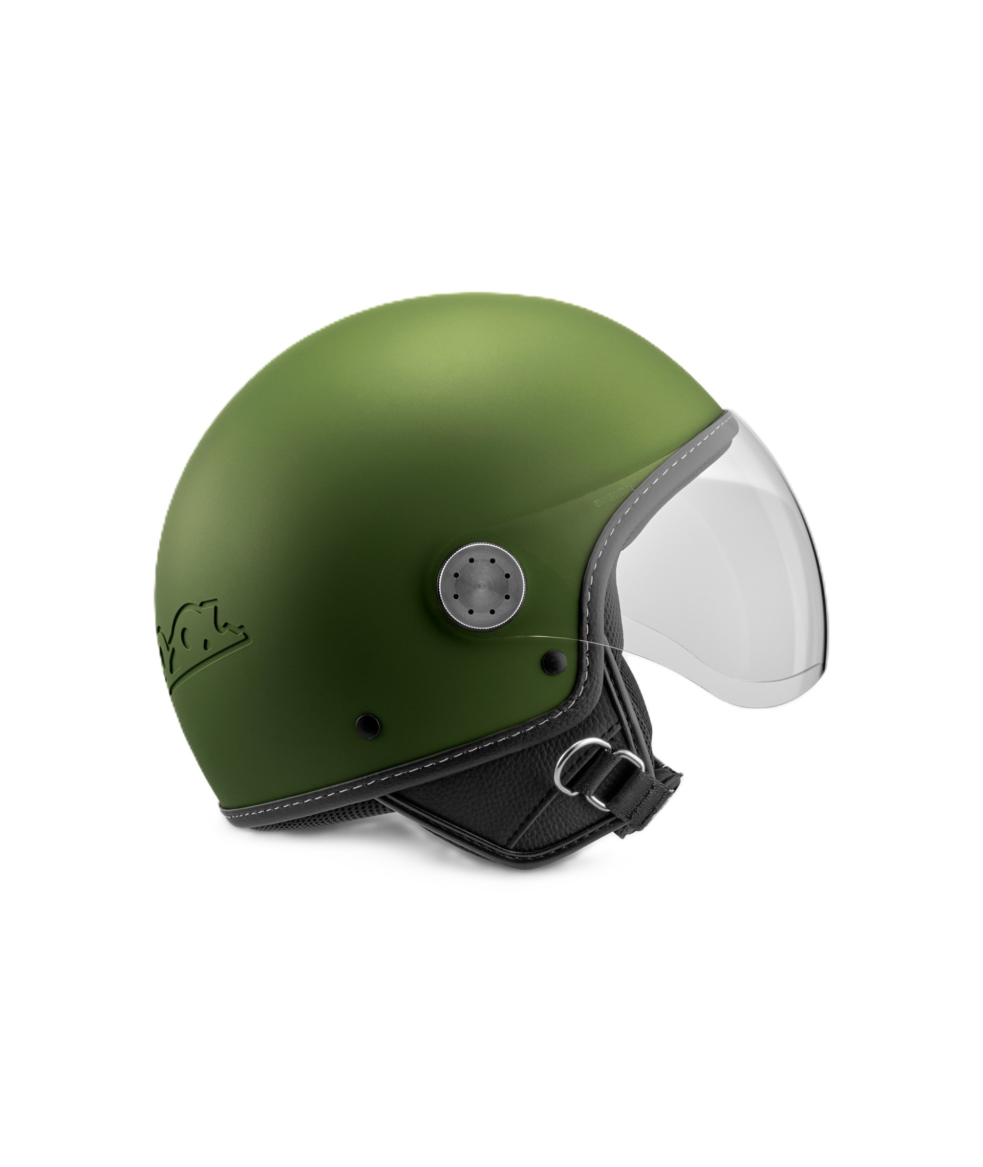 Casco jet Vespa, visiera Vespa LongHe, verde opaco