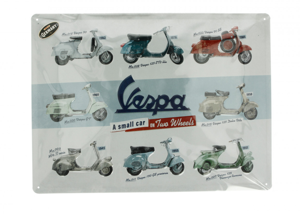 Cartello Vespa in metallo Tabella modelli Vespa